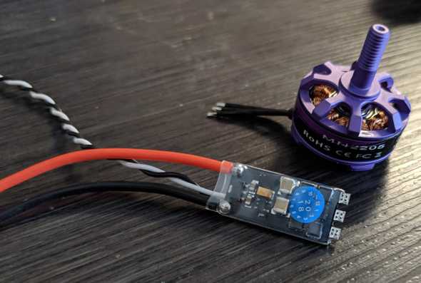 Racerstar RS20A V2 ESC and an Eachine 2205 MN2205 2300KV motor close up